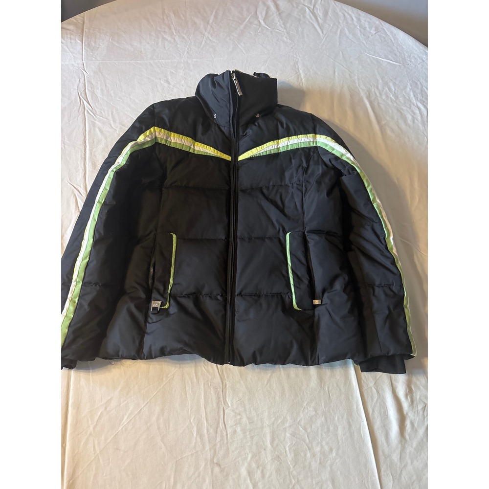 ZeroXposur Puffer Jacket Womens Medium Black Neon‎ Green Excellent Sporty Zip
